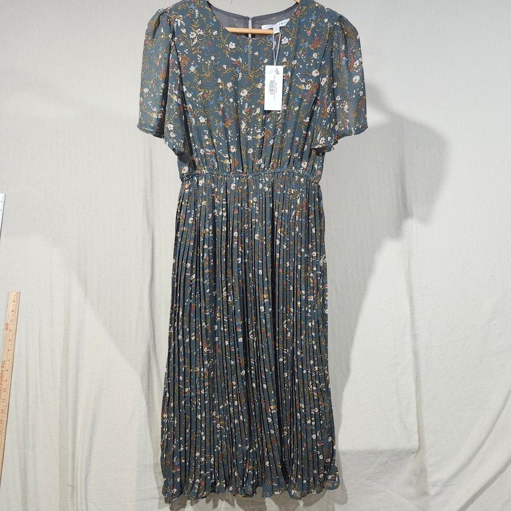 Baltic Born Belfast Pleated Midi Dress Antique Jade Floral Womens Small NWT
